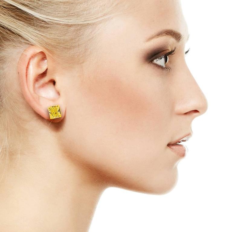Natural Canary Radiant cut Diamond Earrings, 6.04 Carats Total For Sale ...