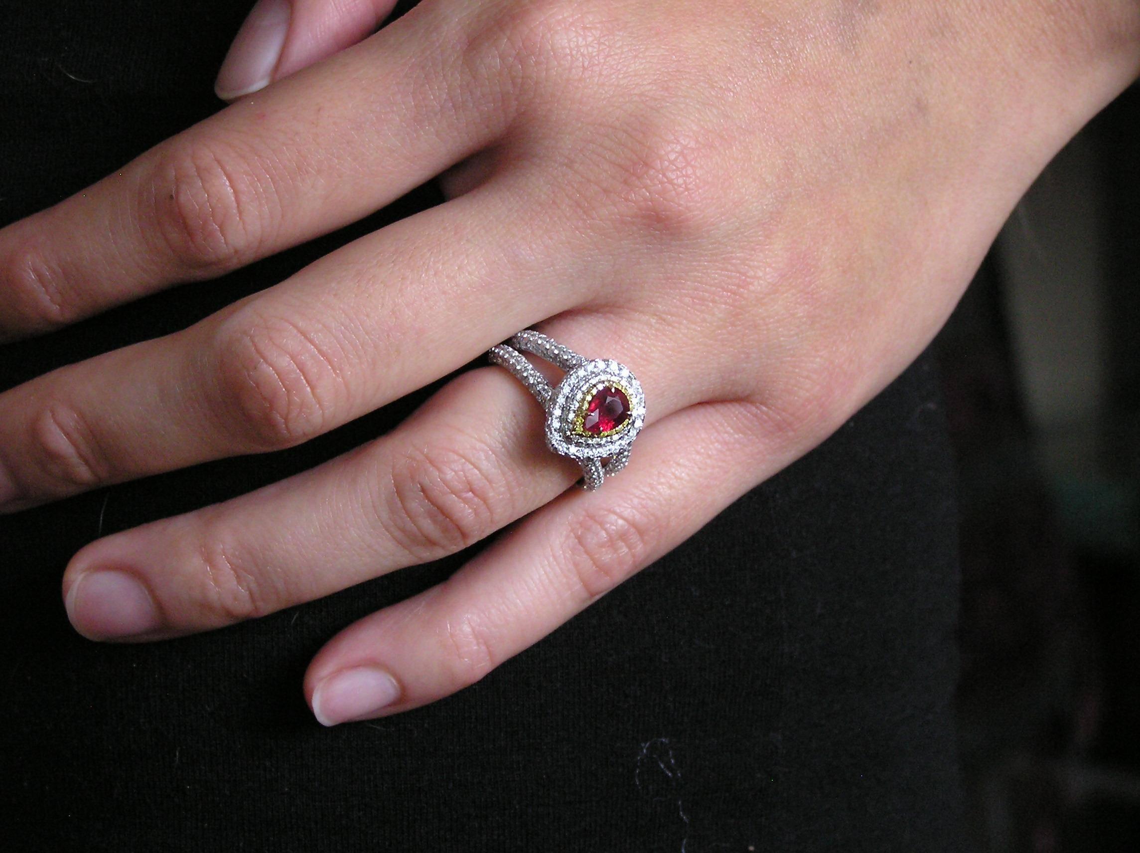 Contemporary Exquisite Ruby and Diamond Platinum Ring For Sale