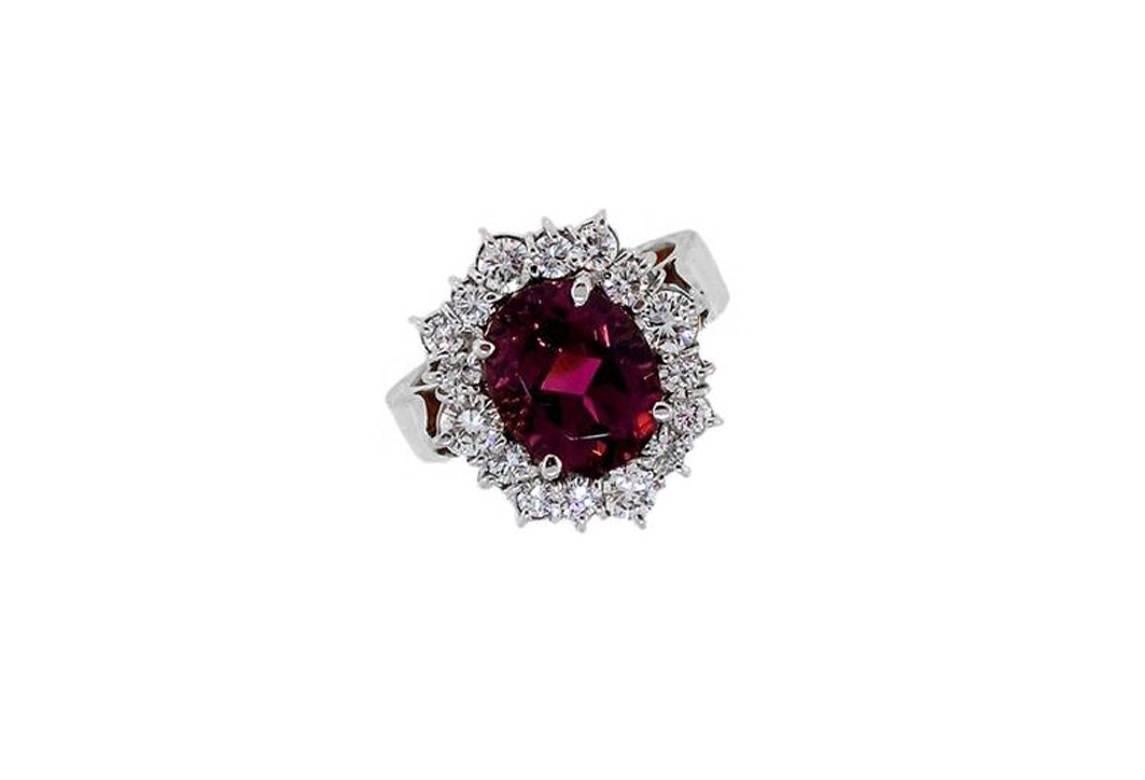 Contemporary Rubellite and Diamond  Platinum Ring