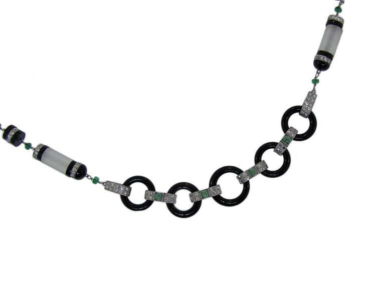 Black Onyx Jade Diamond and Rock Crystal Necklace For Sale at 1stDibs