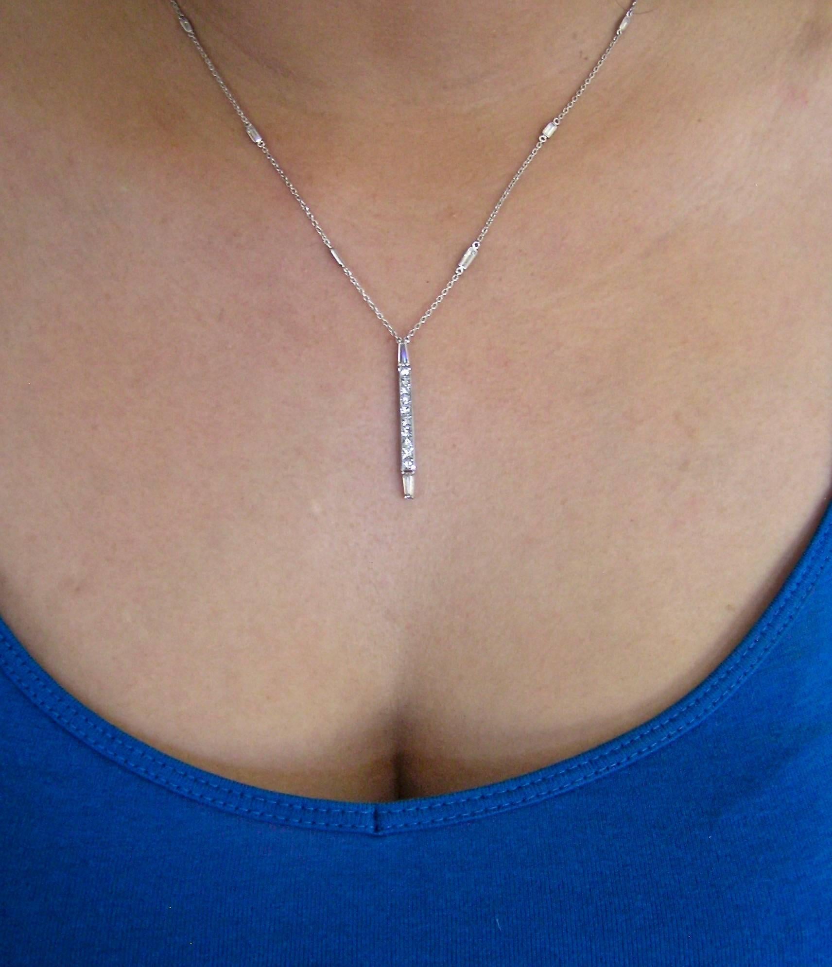 Princess and Baguette Cut Diamond Necklace In New Condition For Sale In Newport Beach, CA