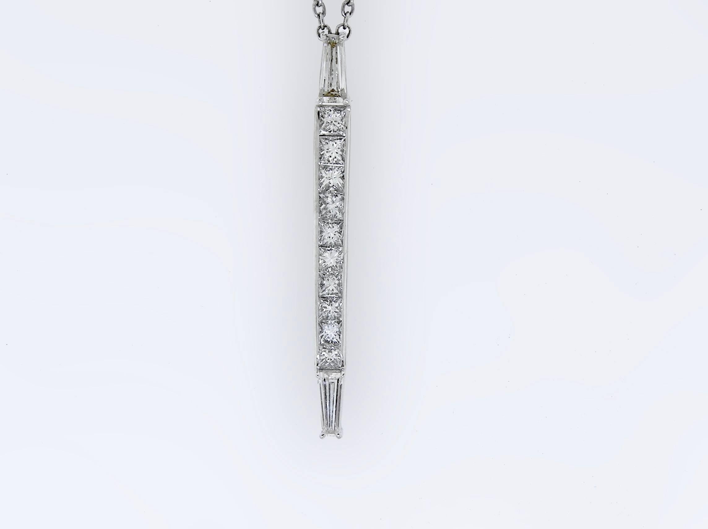 Contemporary Princess and Baguette Cut Diamond Necklace For Sale