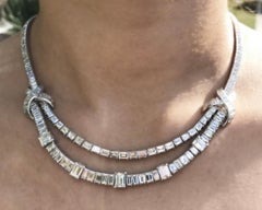 Stunning Midcentury Platinum Baguette Diamond Necklace, circa 1955