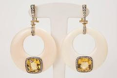 yellow beryl Brilliant Cut Diamond gold dangle earrings