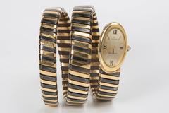 1960s Bulgari Lady's Yellow Gold Stainless Steel Tubogas Serpenti Wristwatch