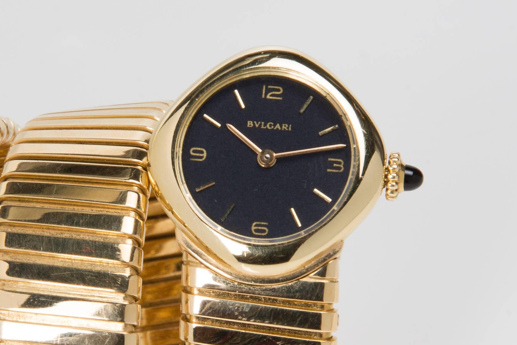 Women's Bulgari lady's Yellow Gold Onyx Serpenti wristwatch For Sale