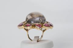 21th Century Vermeil, Rutile Quartz and Rubellite Ring