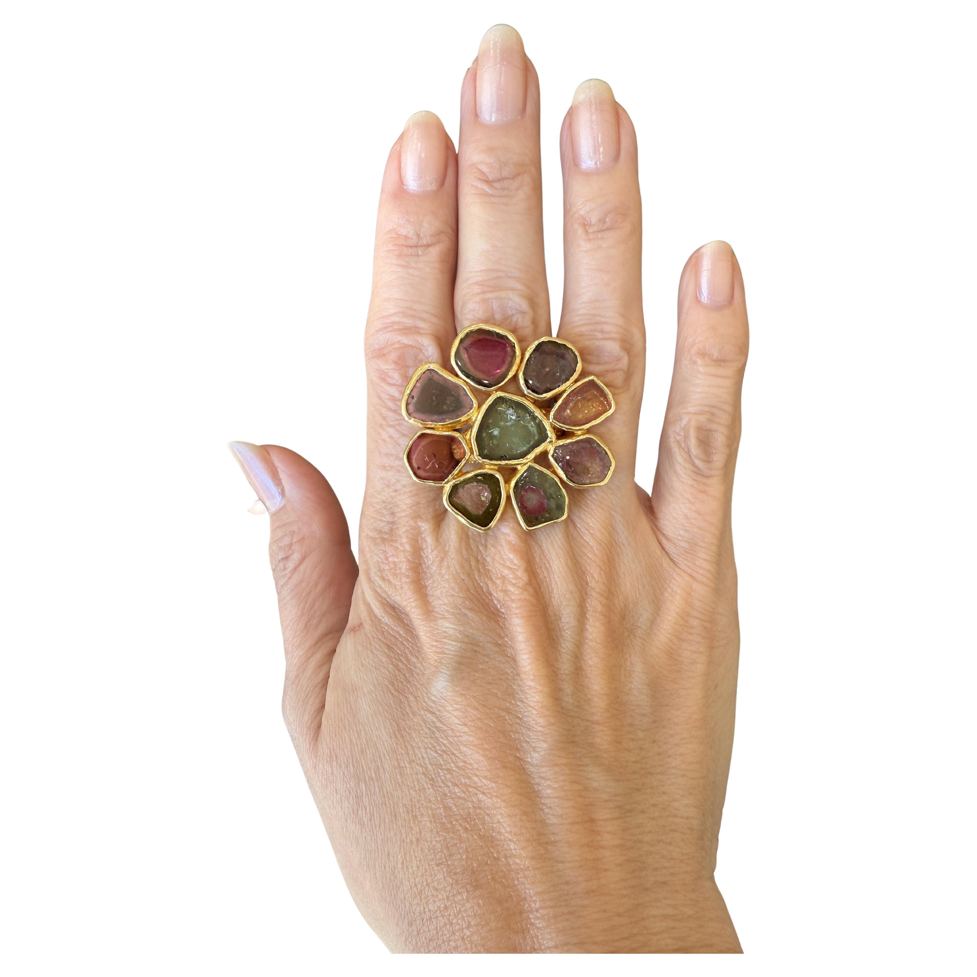 Stunning Designer Rings Stunning Multicolor Tourmaline Handmade Designer Ring in 21K Gold For ...