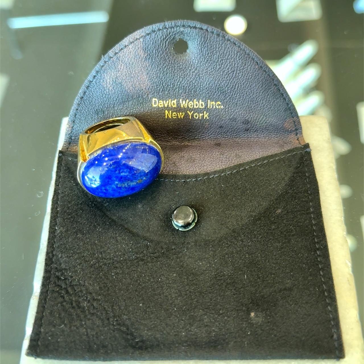 David Webb Lapis Lazuli 18KT Gold Vintage Ring with Pouch For Sale 9