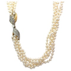 K2389   Diamond & Cultured Pearl 18K Gold Necklace