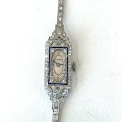 Antique 1920's Art Deco Diamond & Sapphire Platinum Watch