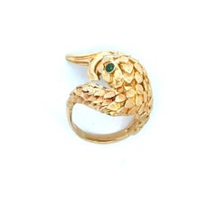 Stunning Emerald Koi Fish 18K Gold Vintage Ring