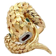 Stunning Emerald Koi Fish 18K Gold Vintage Ring