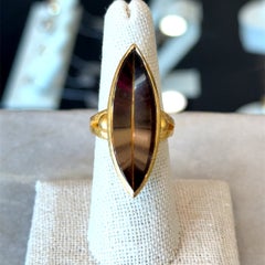 Stunning Custom Fantasy Cut Smokey Topaz 21K Gold Navette Ring