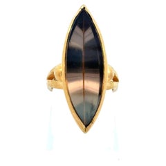 Stunning Custom Fantasy Cut Smokey Topaz 21K Gold Navette Ring