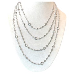 Stunning White Sapphire 18K Gold 72 Inches Long Necklace
