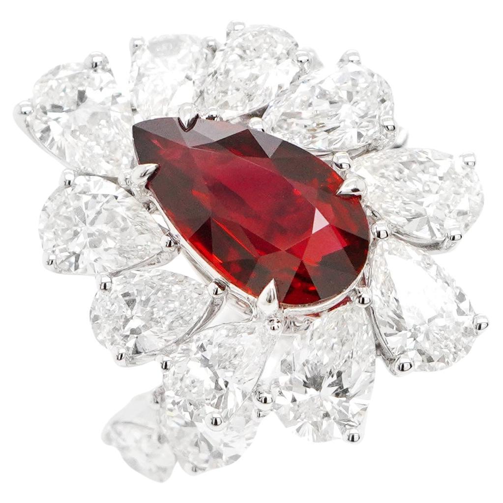 BENJAMIN FINE JEWELRY Bague 18 carats rubis non chauffé et diamants 4,01 carats en vente