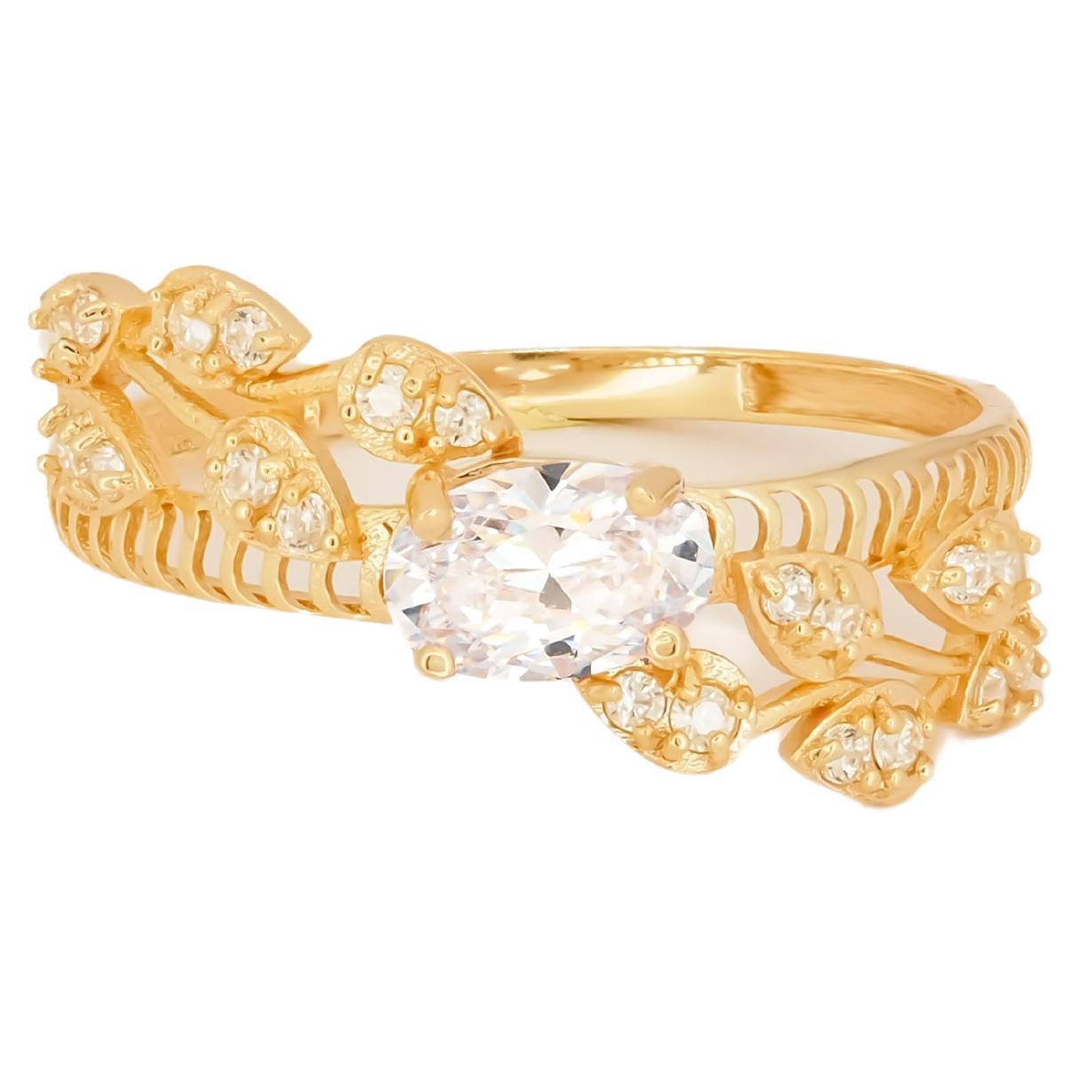 Oval moissanite 14k gold engagement ring. For Sale