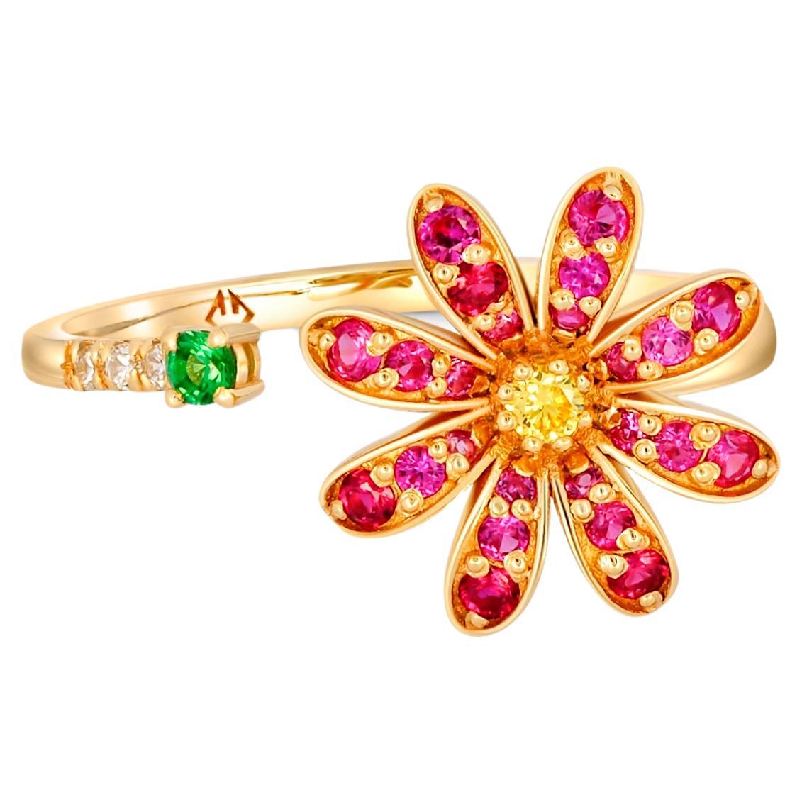 Bague fleur ouverte en or 14 carats  en vente