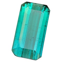 Emerald Cut Rare Neon Bluish Green Natural Tourmaline Loose Gemstone, 14.75 Ct