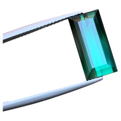 Deep Bluish Green Two Tone Natural Tourmaline Ring Gemstone 6.45 Ct Baguette Cut