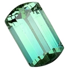 Rare Neon Bluish Green Bicolor Tourmaline Gemstone, 2.5 Ct Modified Emerald Cut