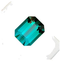 Lagoon Greenish Blue Natural Tourmaline Ring Gemstone, 13.07 Ct Emerald Cut-AAA