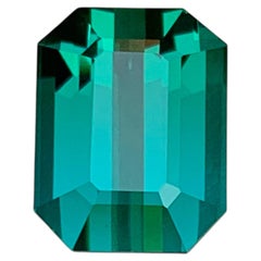Lagoon Greenish Blue Natural Tourmaline Ring Gemstone, 13.07 Ct Emerald Cut-AAA
