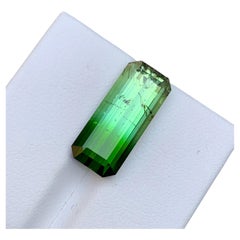 Rare Green Bicolor Natural Tourmaline Gemstone, 9.85 Carat Elongated Emerald Cut