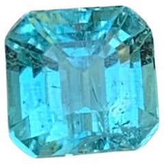 Rare Ice Neon Blue Natural Tourmaline Gemstone, 1.65 Ct Emerald Cut-Ring Jewelry