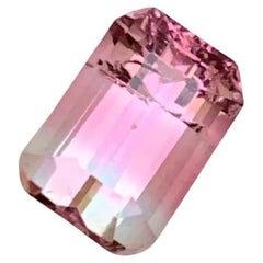Pink & Light Blue Bicolor Natural Tourmaline Gemstone 2.70 Ct Emerald Cut  Ring
