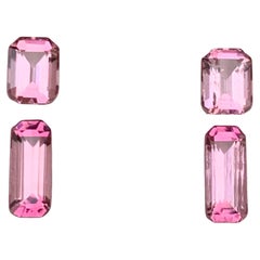 Intense Baby Pink Natural Tourmaline Earrings Gemstone Pairs 2.60 Ct Emerald Cut