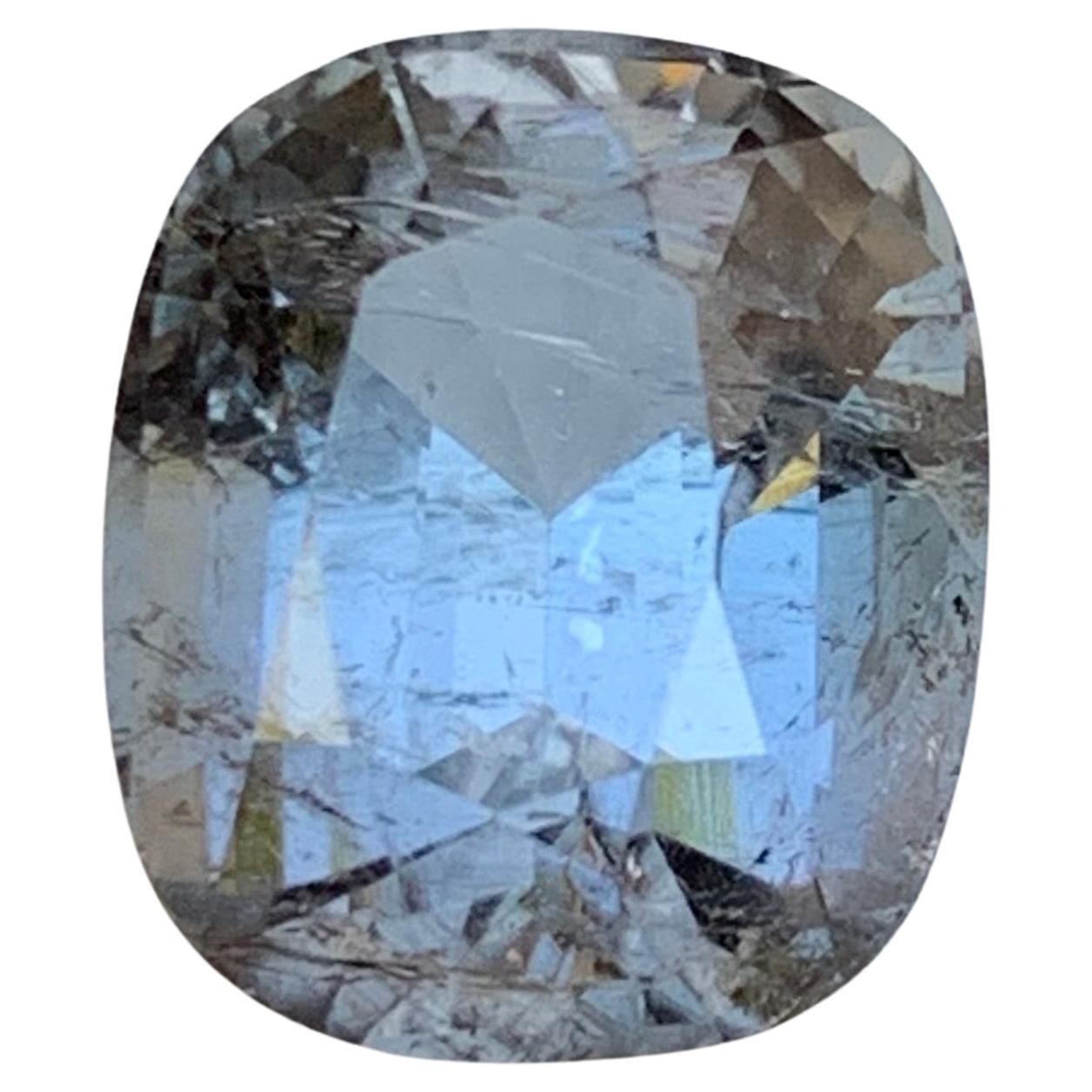 Anello con tormalina naturale grigia dalla tonalità blu, ciondolo con gemma sfusa da 6,80 carati con taglio a cuscino