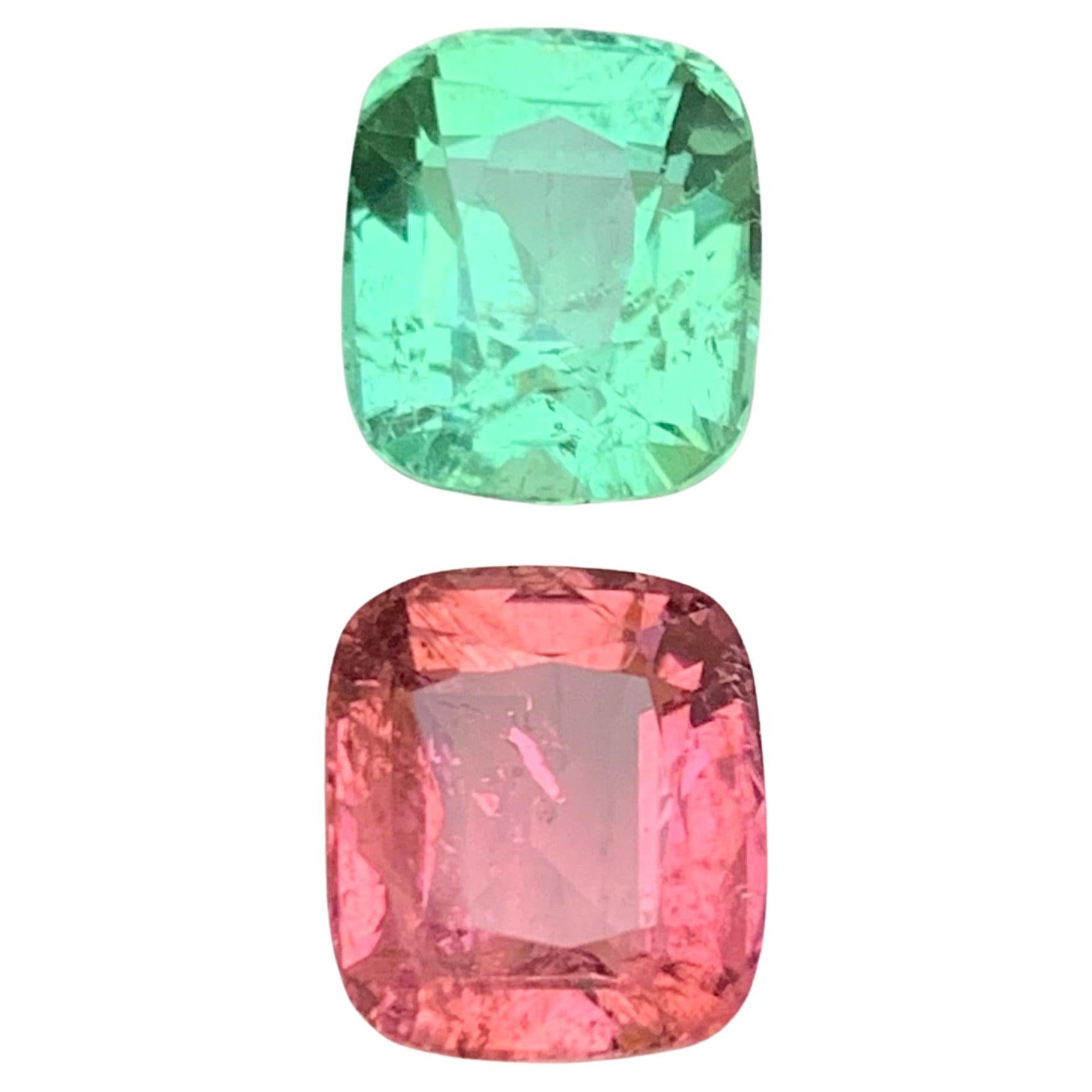 Vivid Bluish Green 
Pink Natural Tourmaline 6.60 Ct Cushion Cut Loose Gemstones For Sale
