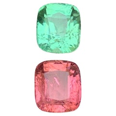 Vivid Bluish Green 
Pink Natural Tourmaline 6.60 Ct Cushion Cut Loose Gemstones