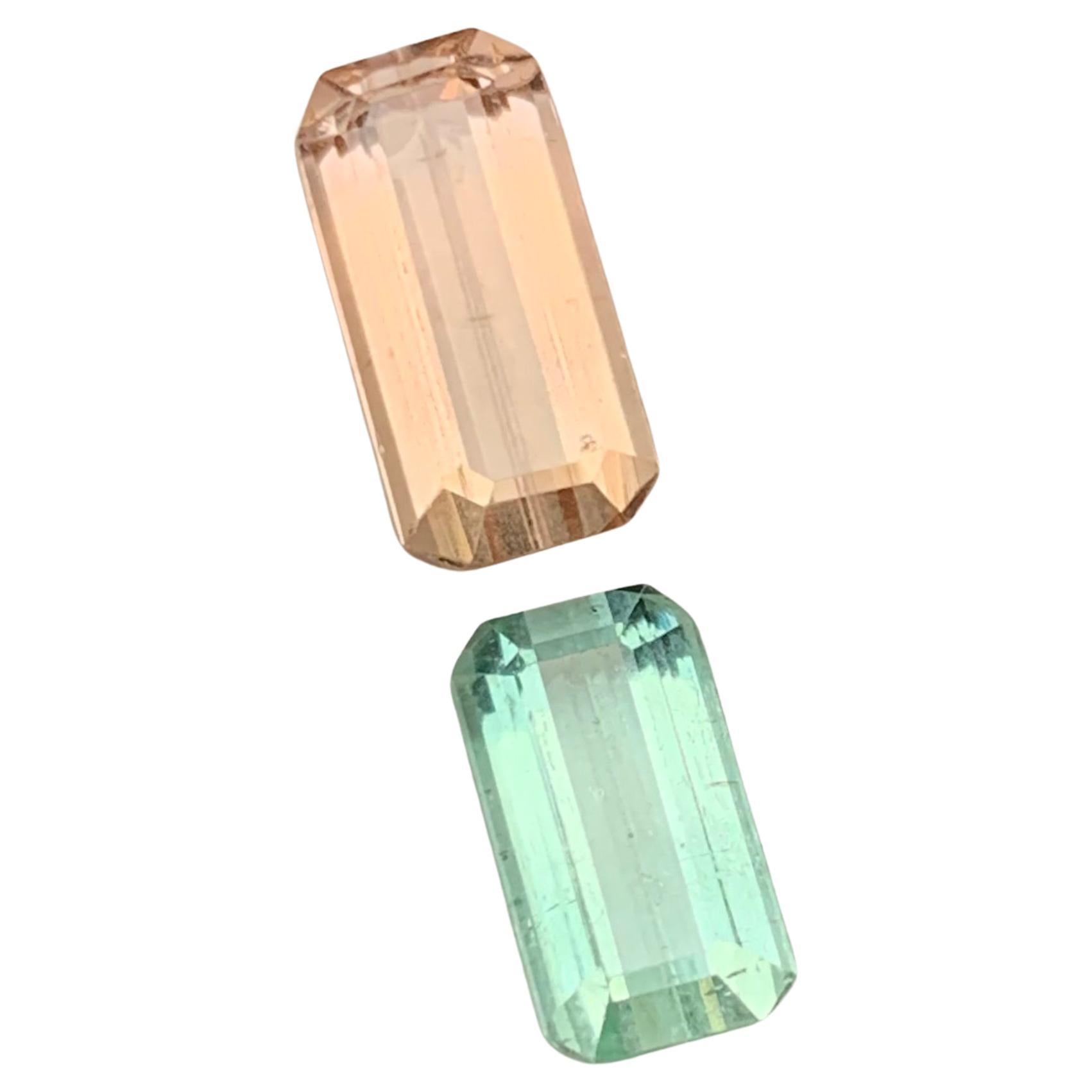 Gemme di tormalina naturale color pesca e verde chiaro 4,95 carati con taglio a smeraldo