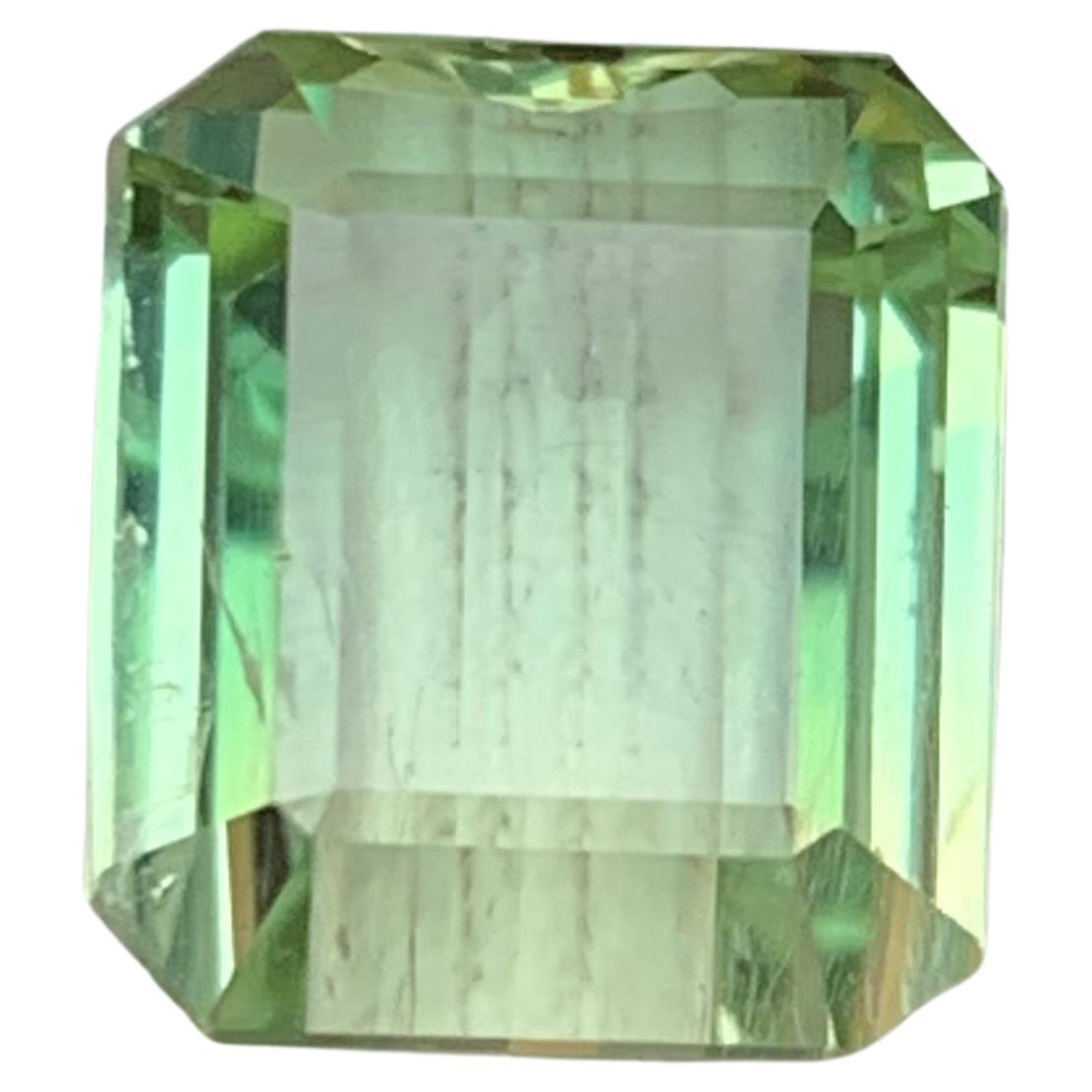 6.95 Ct Light Green Two Tone Natural Tourmaline Emerald Cut Loose Gemstone For Sale