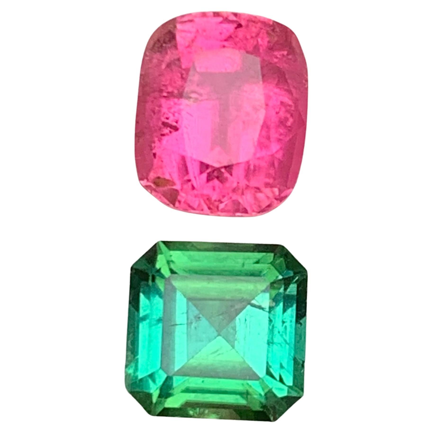 Tourmaline naturelle rose vif et vert bleuté, pierres en vrac 3,50 ct pour bijoux