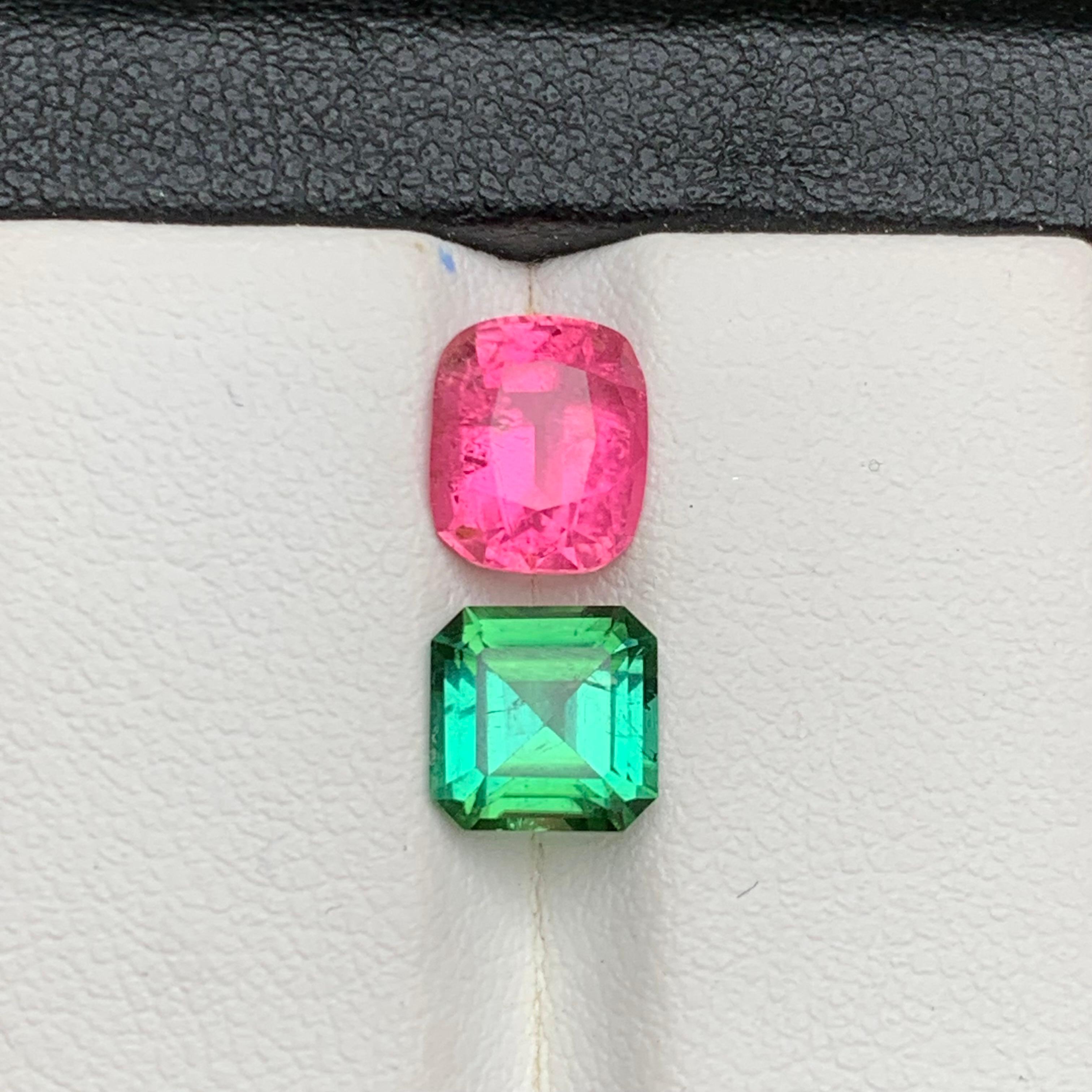 Contemporain Tourmaline naturelle rose vif et vert bleuté, pierres en vrac 3,50 ct pour bijoux en vente