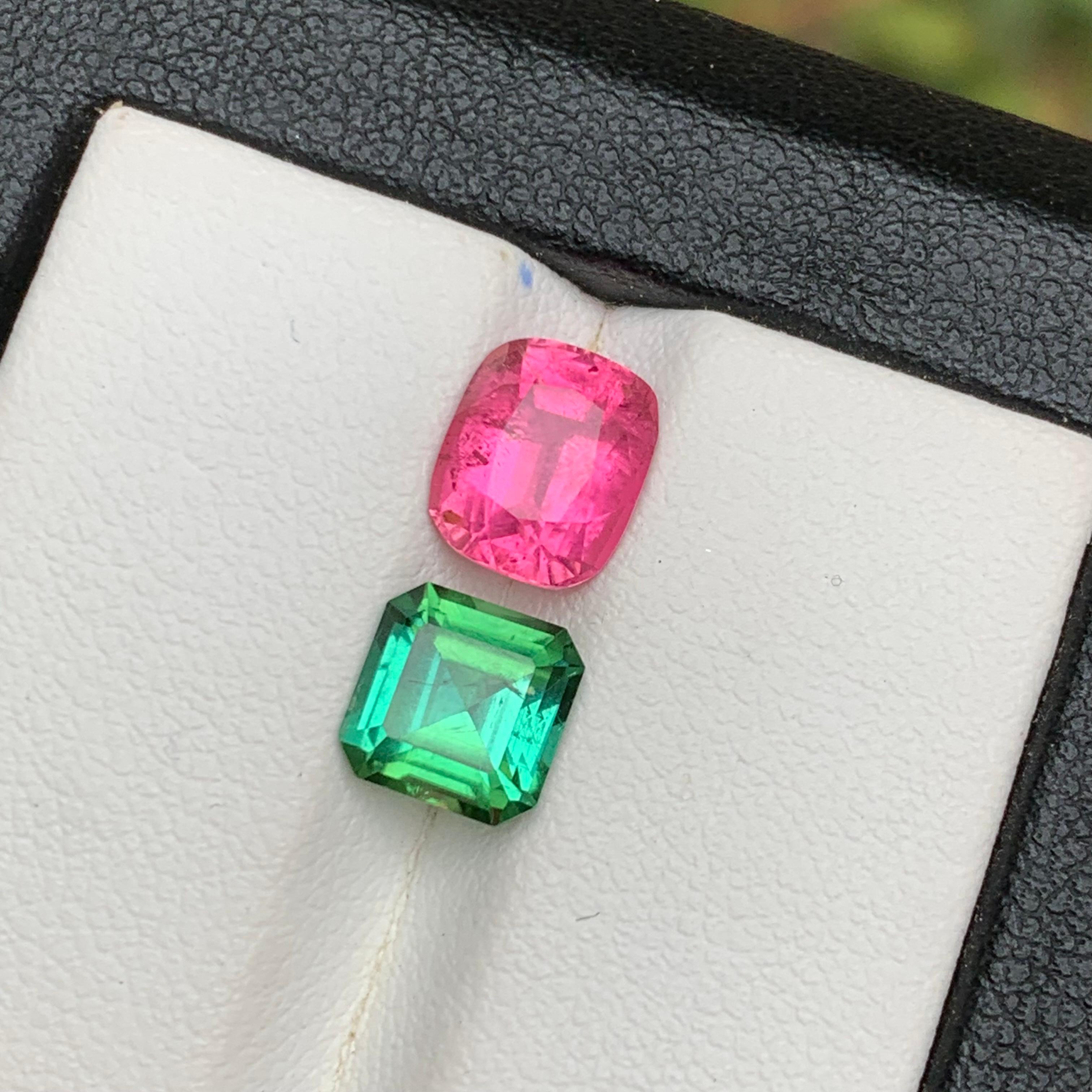 Tourmaline naturelle rose vif et vert bleuté, pierres en vrac 3,50 ct pour bijoux en vente 1