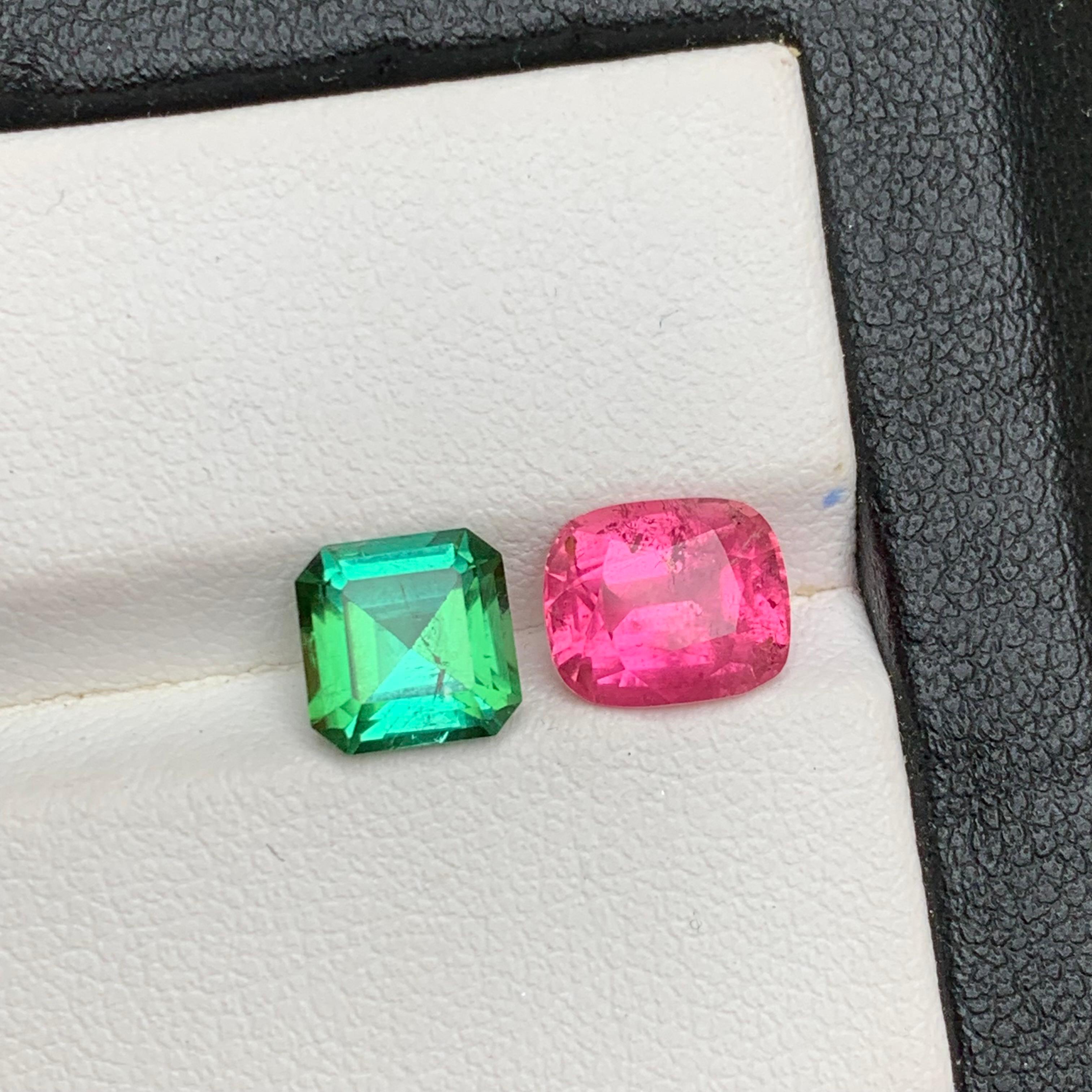 Tourmaline naturelle rose vif et vert bleuté, pierres en vrac 3,50 ct pour bijoux Unisexe en vente