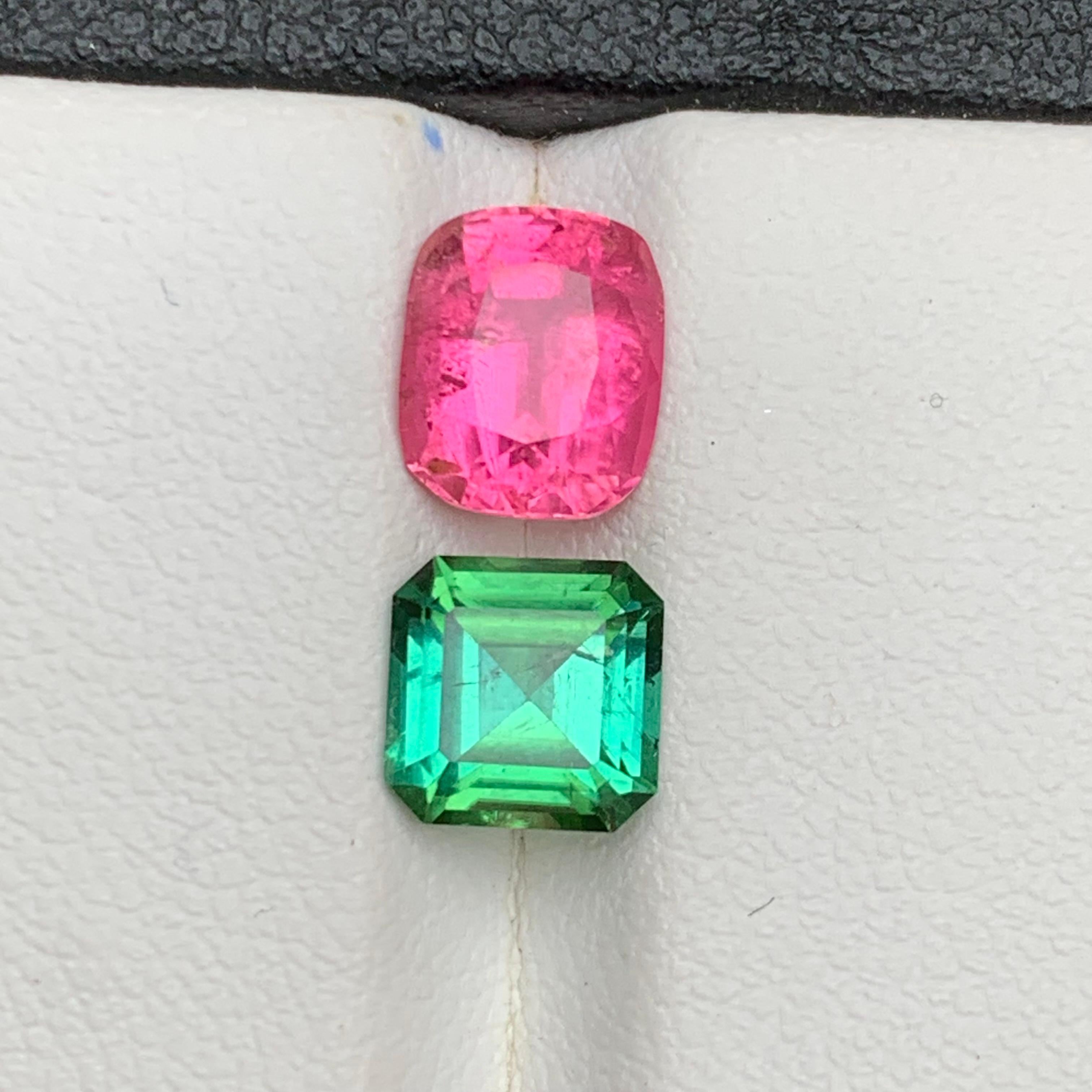 Tourmaline naturelle rose vif et vert bleuté, pierres en vrac 3,50 ct pour bijoux en vente 3