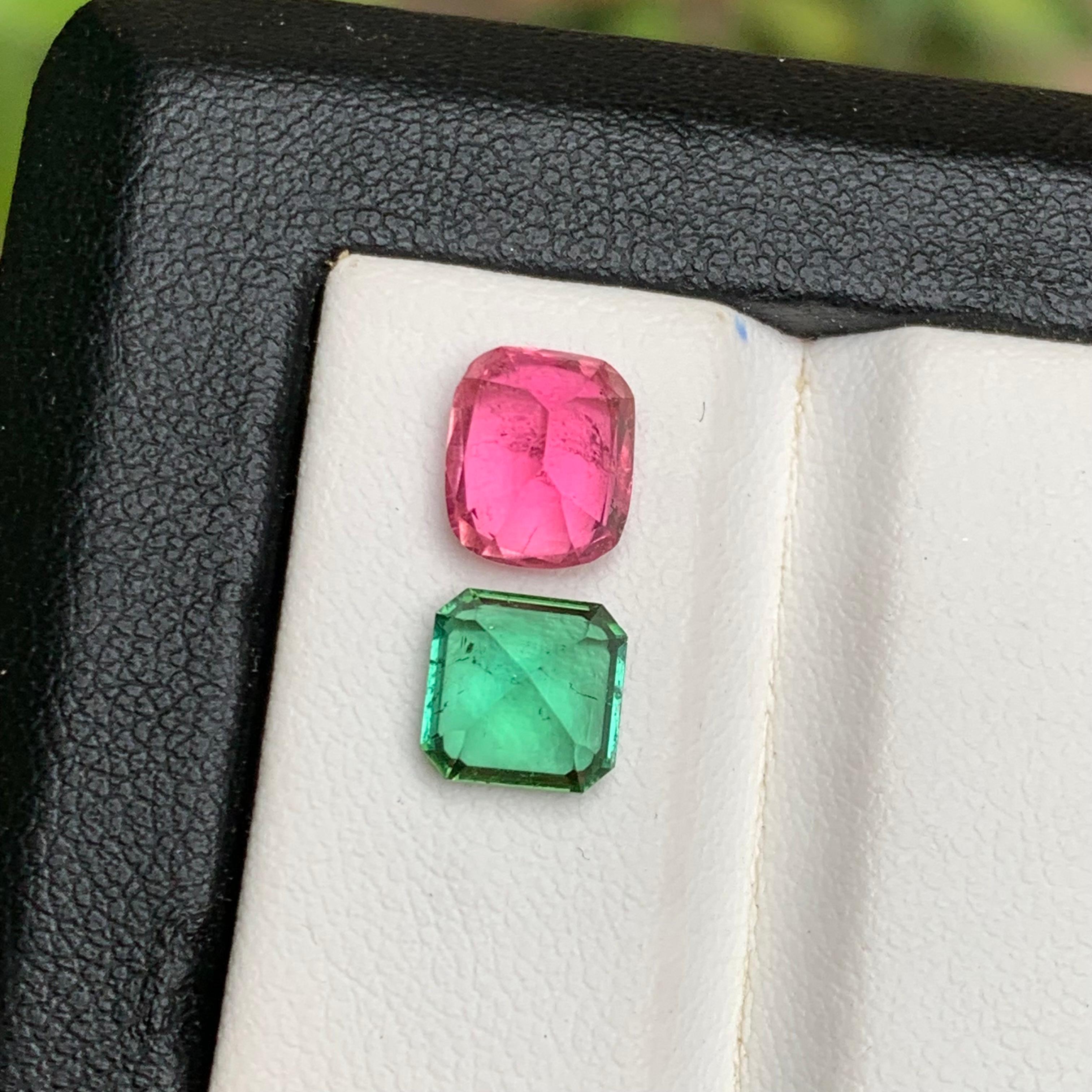 Tourmaline naturelle rose vif et vert bleuté, pierres en vrac 3,50 ct pour bijoux en vente 2