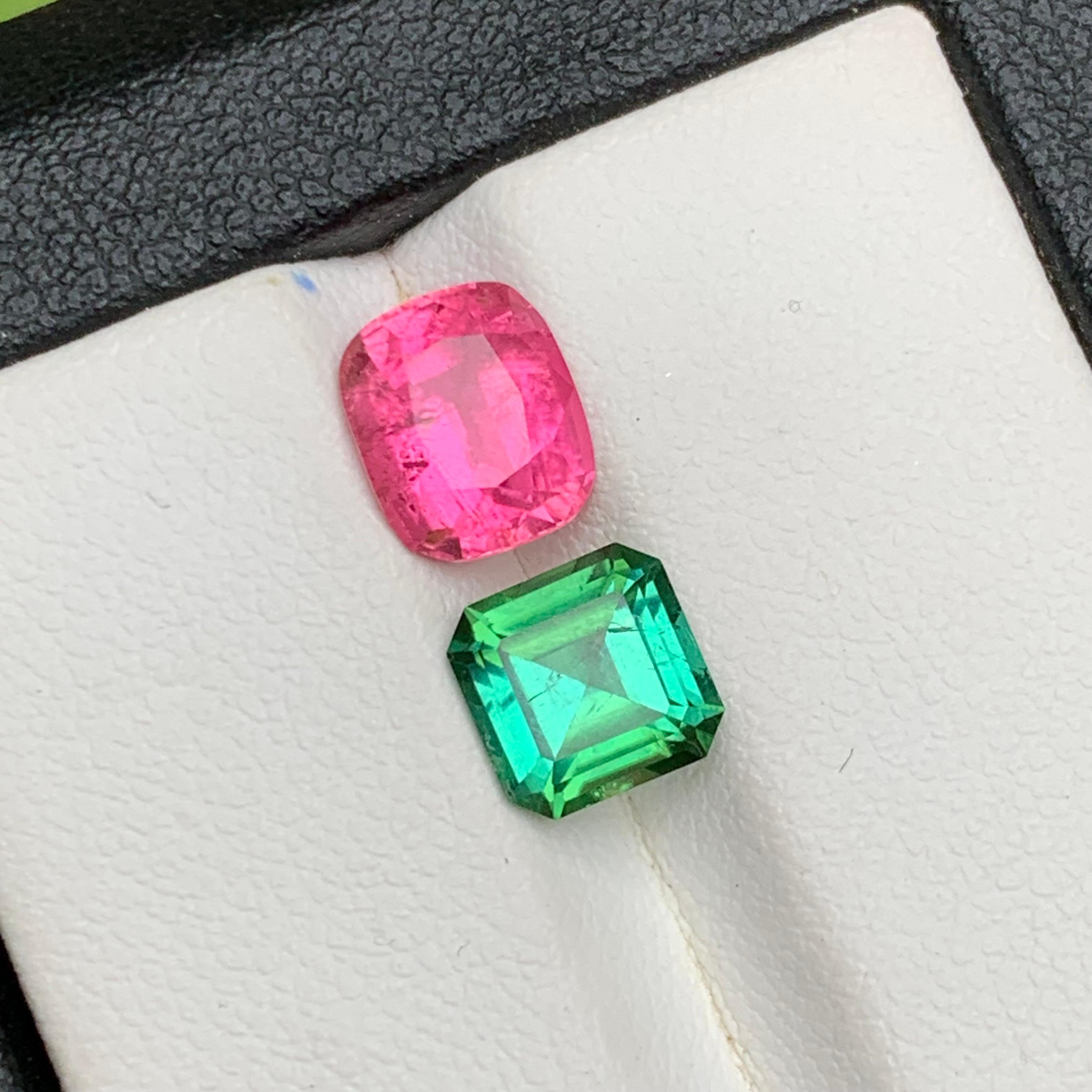 Tourmaline naturelle rose vif et vert bleuté, pierres en vrac 3,50 ct pour bijoux en vente 4