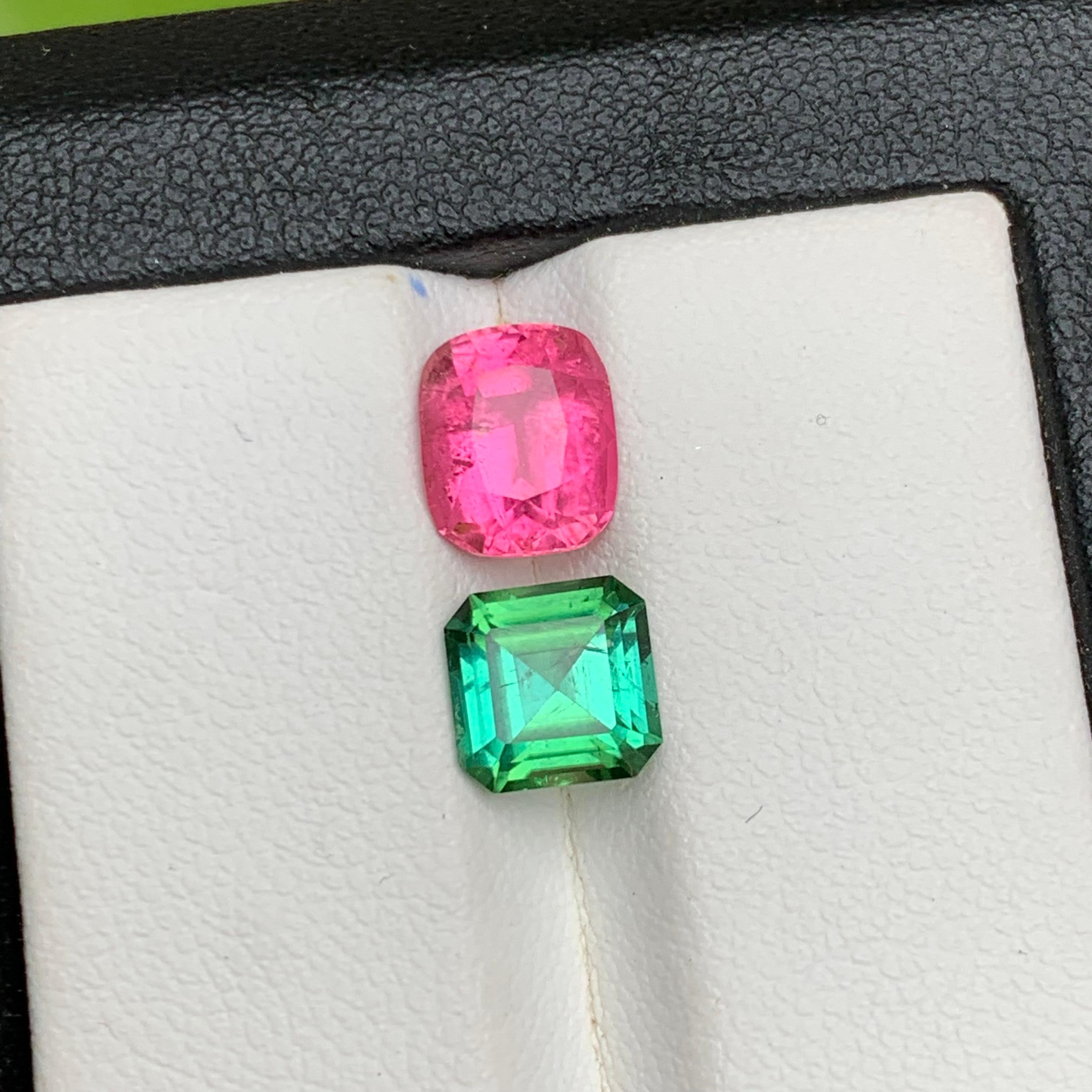 Tourmaline naturelle rose vif et vert bleuté, pierres en vrac 3,50 ct pour bijoux en vente 5