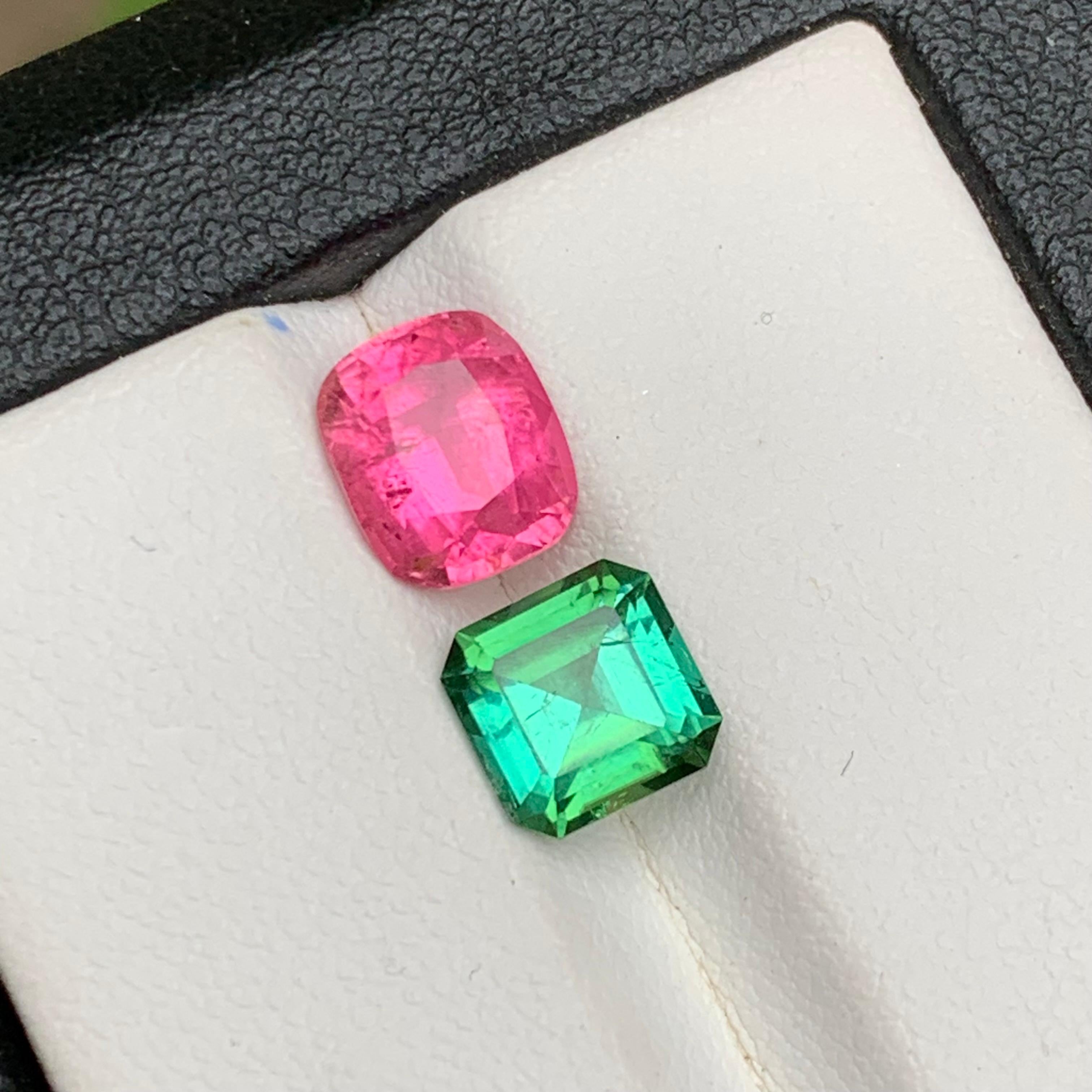 Tourmaline naturelle rose vif et vert bleuté, pierres en vrac 3,50 ct pour bijoux en vente 6