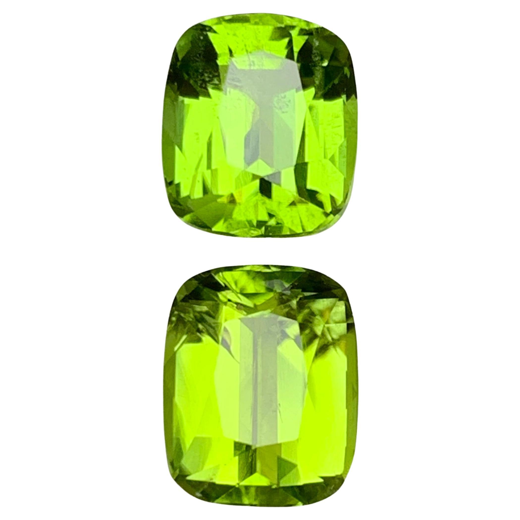 Boucles d'oreilles péridot naturel vert vif, pierres en vrac 8.05 ct taille coussin