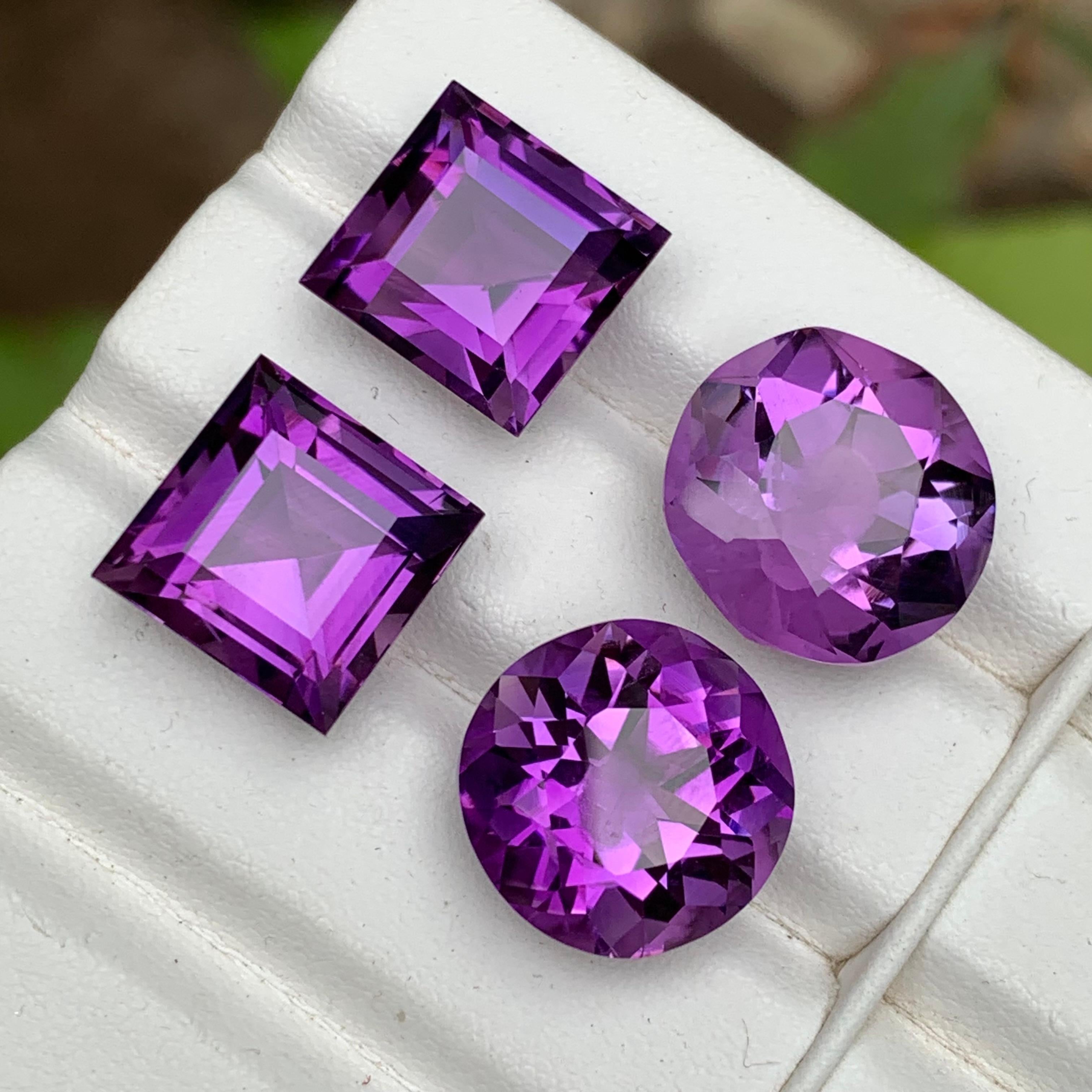 Rich Purple Natural Amethyst Lose Edelsteine Set 40,45 Ct Prinzessin & Runde geschnitten (Rundschliff) im Angebot