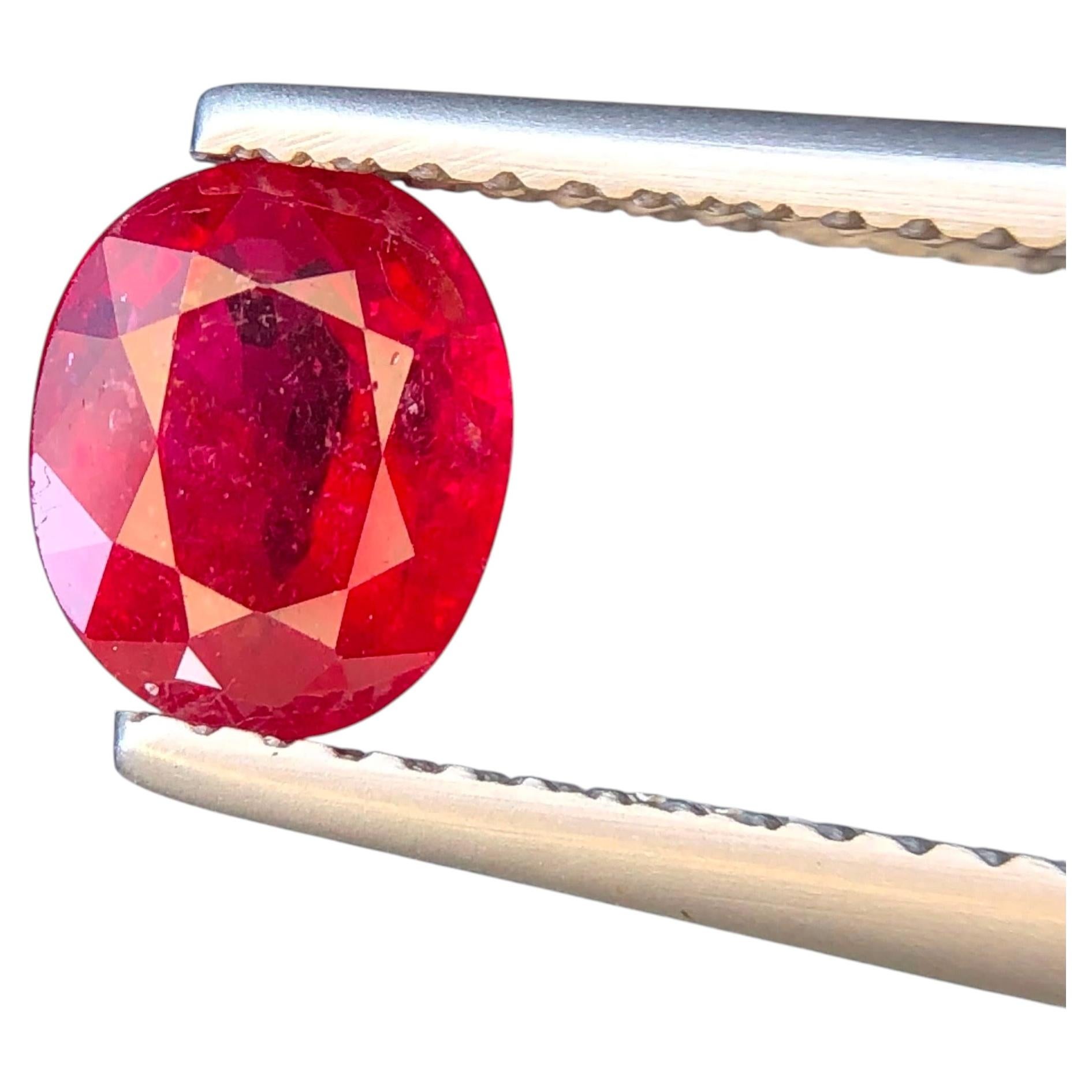 Natural Deep Red Ruby 1.11 Carat Oval Cut Unheated Loose Gemstone for Ring For Sale