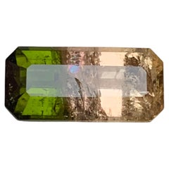 Green & Soft Pink Bicolor Tourmaline 3.94 Ct Emerald Cut Loose Gemstone for Ring